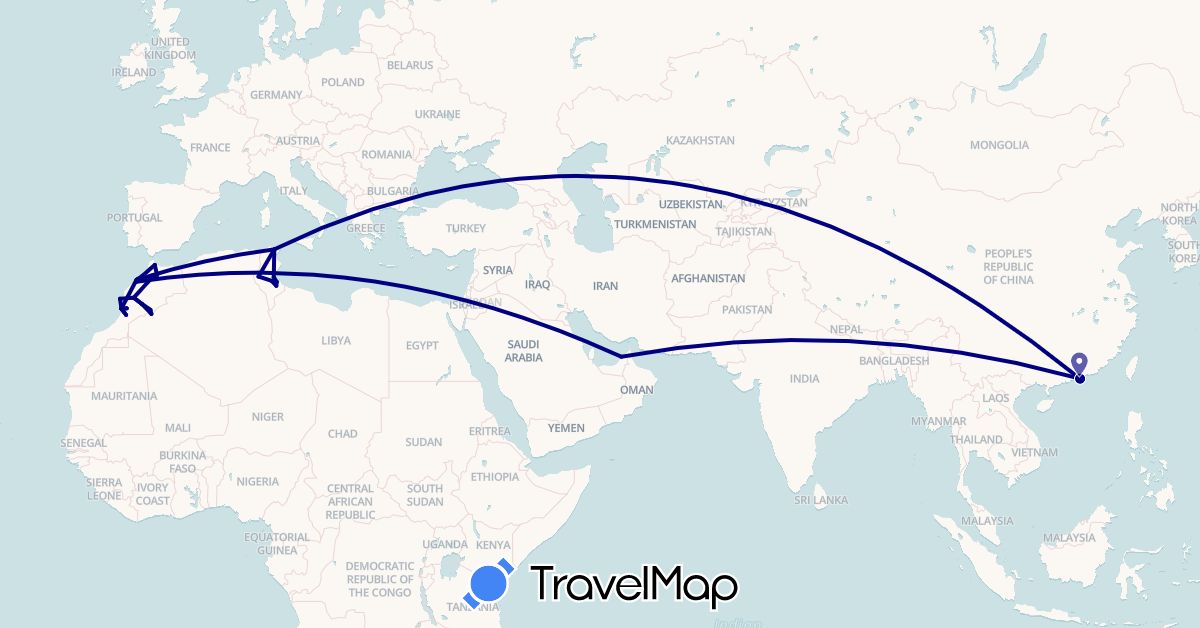 TravelMap itinerary: driving in United Arab Emirates, China, Morocco, Tunisia (Africa, Asia)